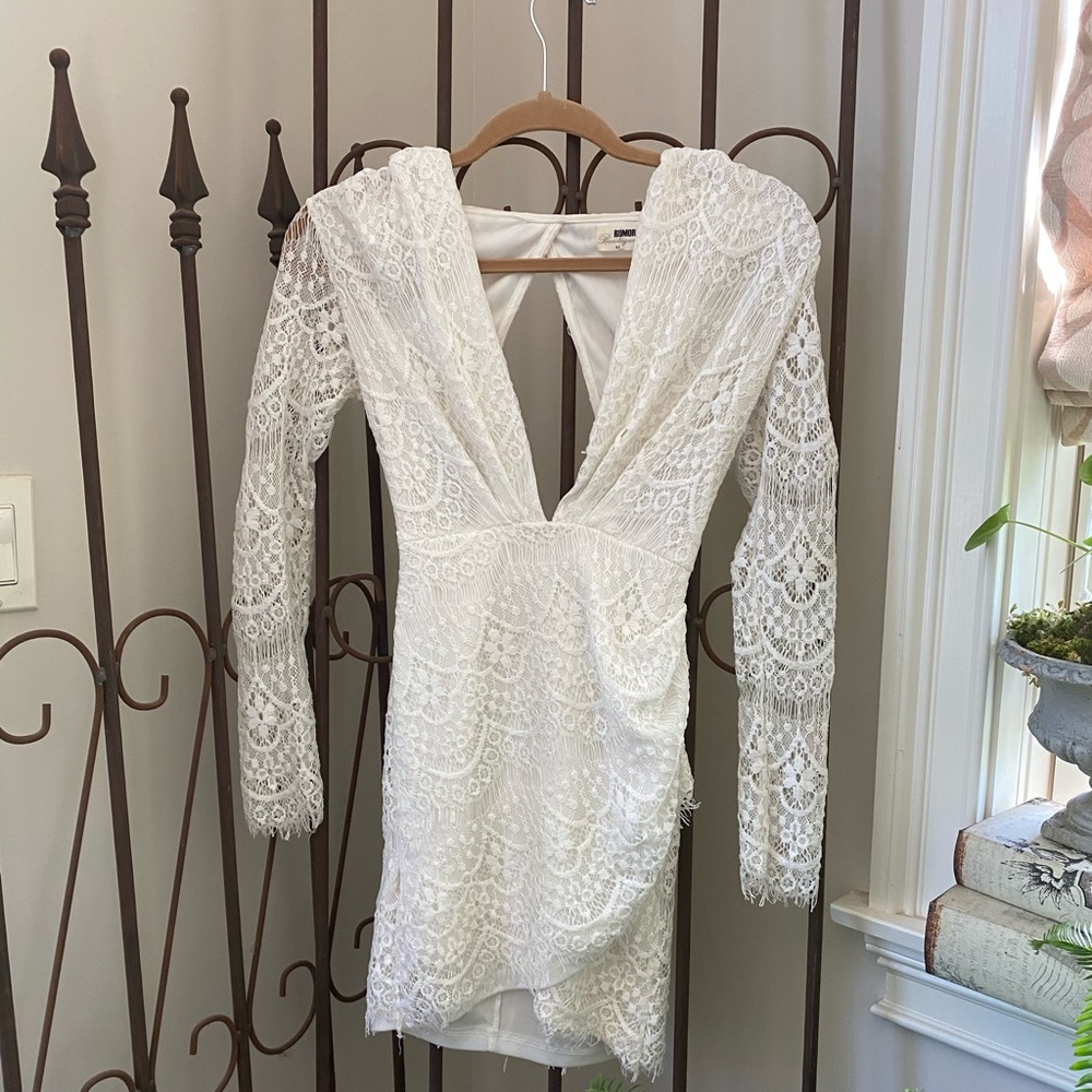 White Lace body-con, open back
